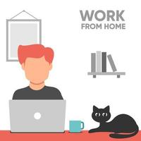 Work from home illustration, Vector illustration of men work from home with flat colors