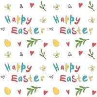 Seamless pattern with Easter. Basket with eggs, flower and branch. vector