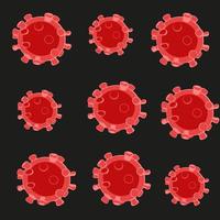 A red virus pattern isolated on a black background. Vector flat illustration of medicine. Stock image.