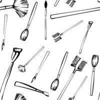 Seamless vector pattern with makeup brushes on a white background.