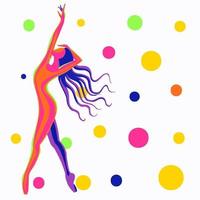 Multi-colored abstract with a dancing girl with balloons. Vector illustration on a white background.