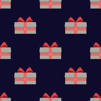 Seamless pattern of gifts in beige boxes with red ribbon. vector