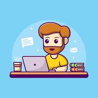 Man working on laptop illustration. work from home cartoon character vector