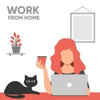 Work from home illustration, Vector illustration of woman work from home with flat colors