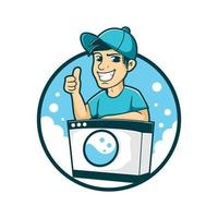 Laundry cartoon logo, Laundry character design vector illustration