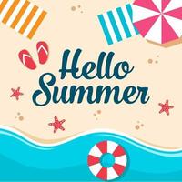 Hello summer background in flat design vector illustration.