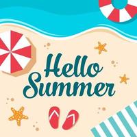 Hello summer background in flat design vector illustration.