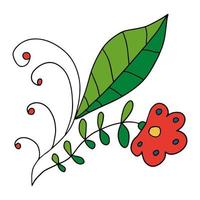 Abstract doodle cartoon floral divider isolated on white background. Sprouts with leaves and berries. vector