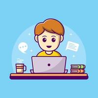 Man working on laptop illustration. work from home cartoon character vector