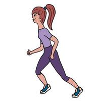 Young doodle woman running. Girl running isolated on white background. Dynamic movement. Side view vector