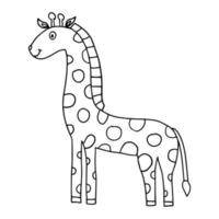 Cartoon doodle linear giraffe isolated on white background. Childlike style. vector