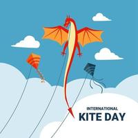 Vector illustration, kite with sky and cloud background, as banner or template, International Kite Day and happy Makar Sankranti.