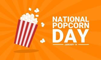 Popcorn isolated on a yellow background. Cinema icon in flat style. Snack. Big red and white strip box. as the national popcorn day banner. vector
