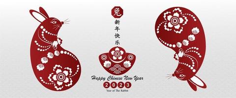 Happy Chinese new year 2023. Year of Rabbit character with asian style. Chinese translation is mean Year of Rabbit Happy Chinese new year. vector