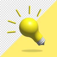 Light bulb idea concept top view on yellow background. 3D rendering vector