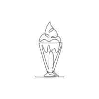 One continuous line drawing of fresh delicious sweet milkshake restaurant logo emblem. Healthy drink cafe shop logotype template graphic concept. Modern single line draw design vector art illustration