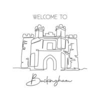 One continuous line drawing Buckingham Old Gaol landmark. Old palace in Buckingham, England. Holiday vacation home wall decor poster print concept. Modern single line draw design vector illustration