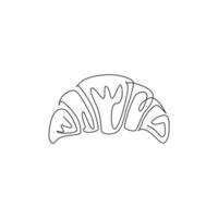 Single continuous line drawing of stylized sweet croissant shop logo label. Emblem pastry restaurant concept. Modern one line draw design vector illustration for cafe, store or food delivery service