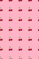 Red cherry pattern. Fresh fruit background. Seamless background. Vector illustration