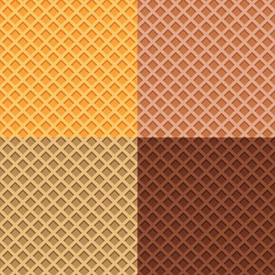 Waffle set pattern, ice cream cone vector texture, sweet dessert wafer background. Cartoon candy illustration
