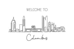 One continuous line drawing Columbus city skyline United States. Beautiful landmark. World landscape tourism travel vacation poster. Editable stylish stroke single line draw design vector illustration