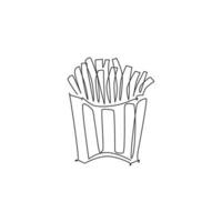 dibujo de una sola línea continua de la etiqueta del logotipo de la tienda de patatas fritas estilizadas. emblema concepto de restaurante de comida rápida. ilustración de vector de diseño de dibujo de una línea moderna para cafetería, tienda o servicio de entrega de alimentos