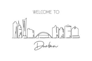 One single line drawing of Durban city skyline, South Africa. World historical town landscape wall decor poster print. Best holiday destination. Trendy continuous line draw design vector illustration