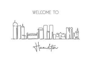 Single continuous line drawing Hamilton skyline, Canada. Famous city scraper landscape. World travel destination postcard print concept. Editable stroke modern one line draw design vector illustration