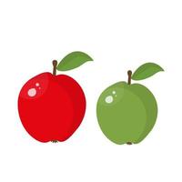 Green and red apple with leaves isolated on white background. Vector illustration