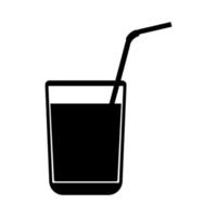 Juice glass with drinking straw black icon . vector