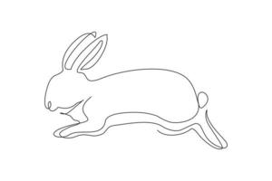 Continuous line drawing of cute rabbit. Single one line art of beautiful bunny rabbit animal pet. Vector illustration