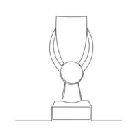 Continuous line drawing of gold trophy cup award. Single one line art of winner achievement trophy. Vector illustration
