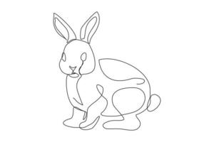 Continuous line drawing of cute rabbit. Single one line art of beautiful bunny rabbit animal pet. Vector illustration