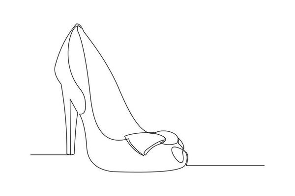 Continuous line drawing of woman high heeled shoes. Single one line art of woman beautiful fashion shoes. Vector illustration