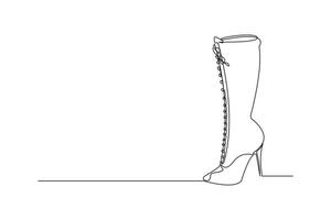 Continuous line drawing of women boots with heels. Single one line woman shoes art. Vector illustration