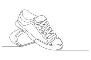 Continuous line drawing of casual sneakers shoes. Single one line art of sport shoes. Vector illustration