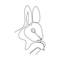 Continuous line drawing of cute rabbit squirell portrait close up. Single one line art of beautiful bunny rabbit head animal pet. Vector illustration