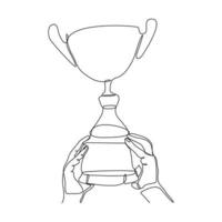 Continuous line drawing of gold trophy cup award. Single one line art of winner achievement trophy. Vector illustration