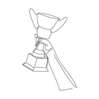 Continuous line drawing of gold trophy cup award. Single one line art of winner achievement trophy. Vector illustration