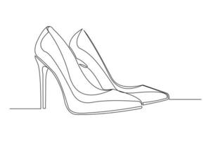 Continuous line drawing of woman high heeled shoes. Single one line art of woman beautiful fashion shoes. Vector illustration