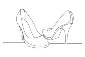 Continuous line drawing of woman high heeled shoes. Single one line art of woman beautiful fashion shoes. Vector illustration