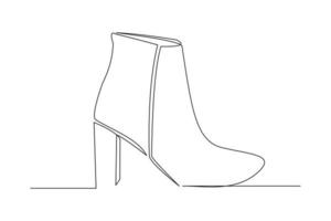 Continuous line drawing of women boots with heels. Single one line woman shoes art. Vector illustration