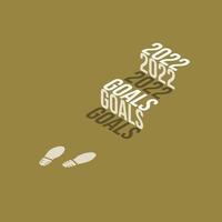 2022 Goals Isometric Stairs Text Effect with Footprints Isolated on Gold Background. vector