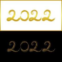 2022 New Year Hand Lettering Number in Gold Dry Brush Texture Effect and Halftone Effect on Black and White Background. vector