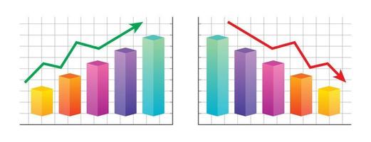 Barra colorida infográfica 3d con gráfico de flecha que sube y baja el crecimiento de la infografía empresarial financiera y económica. vector