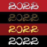 Big Set of 2022 New Year Elegant Hand Lettering Number in Gold Dry Brush Texture Effect and Halftone Effect.