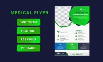 Corporate health care and medical flyer design for printing free Vector