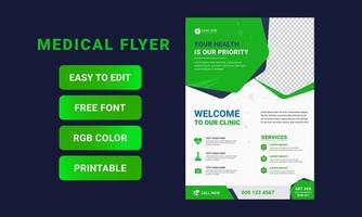 Corporate health care and medical flyer design for printing free Vector