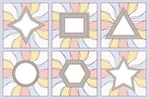 set of rainbow frames in 1970s hippie style. patterns retro vintage 70s groove. collection of round frame, star, rhombus and square. vector illustration design isolated.