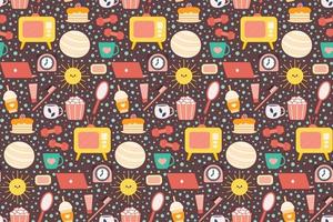 Seamless repeating pattern with cozy household items. Morning and evening routine. Vector illustration.